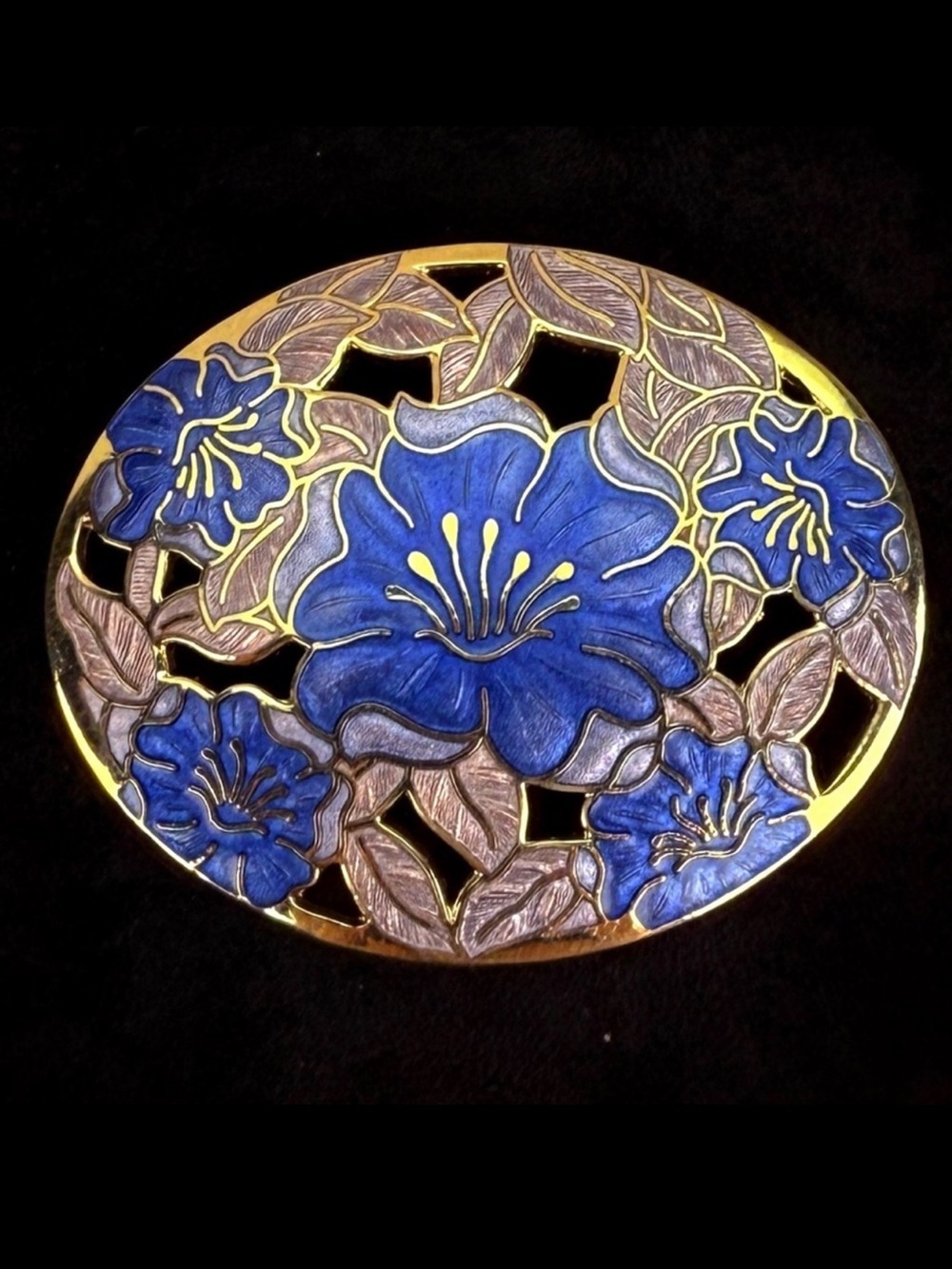 Vintage goldtone, blue cloisonné, brooch, pin